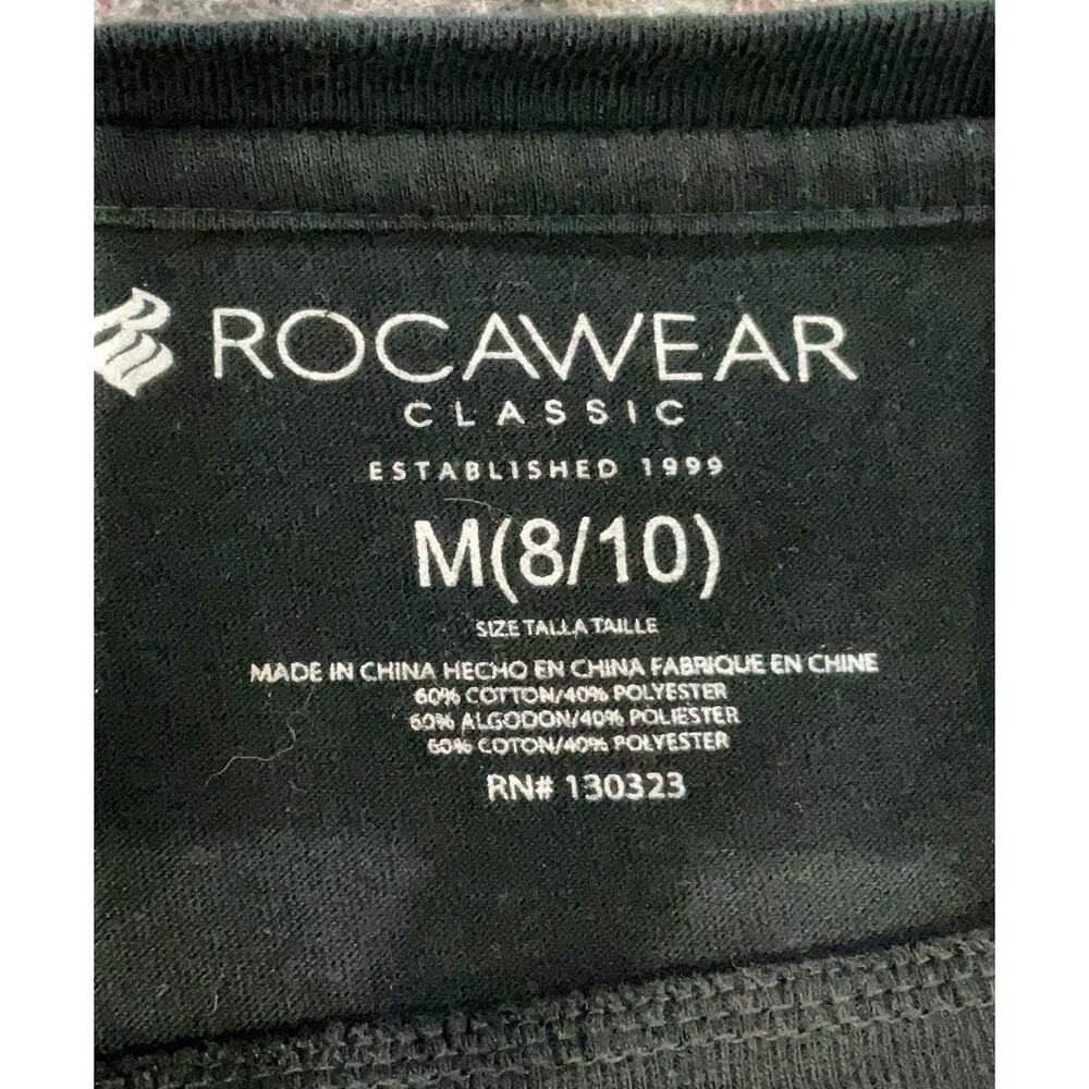 Rocawear Black Graphic Crop Top Y2K Glitter Logo Baby Tee Sz M Streetwear Shirt - Picture 6 of 7
